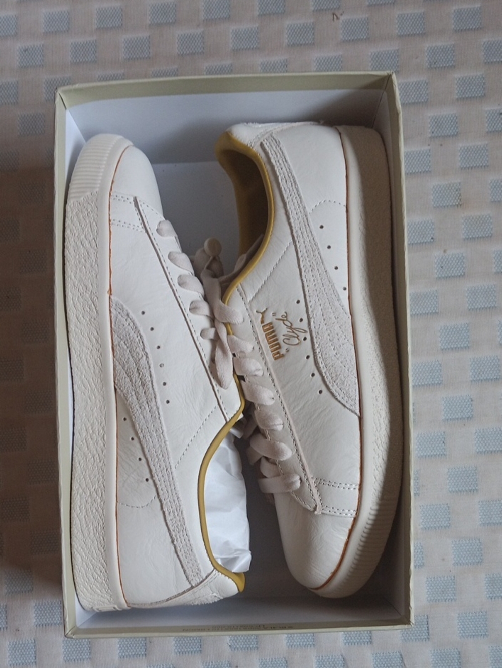 Puma Clyde The NeverWorn IV Cream Sneakers with Gold Accents